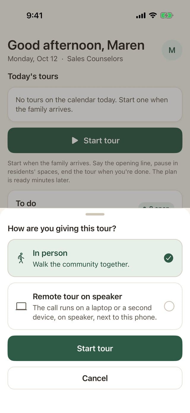 The Roonly app: starting a tour in person or as a remote tour on speaker